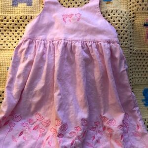 Zoey Soft Pink Floral Embroidery Sleeveless Summer Dress Girl’s Sz 5 Linen Blend